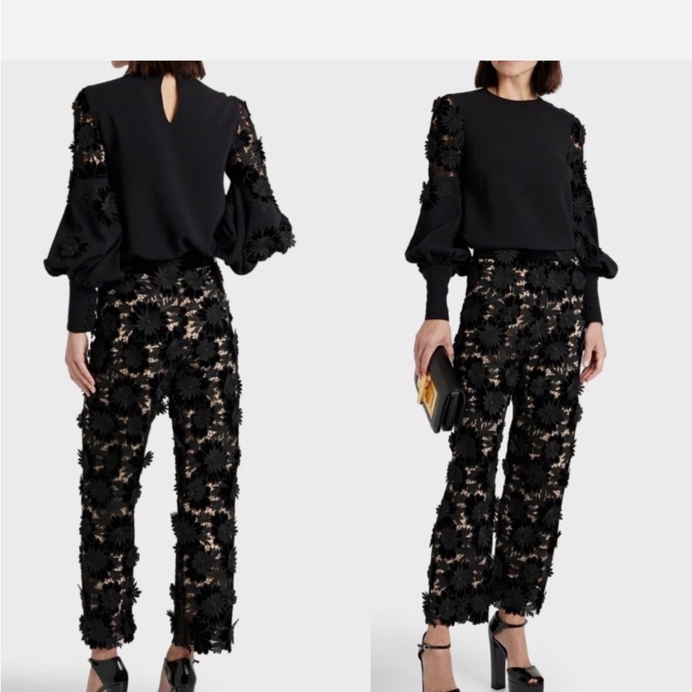 Oscar de la Renta Black Floral Lace Pants